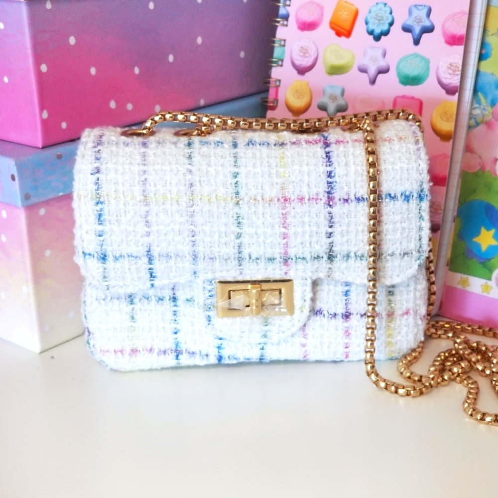 Tweed White Pastel Rainbow Purse